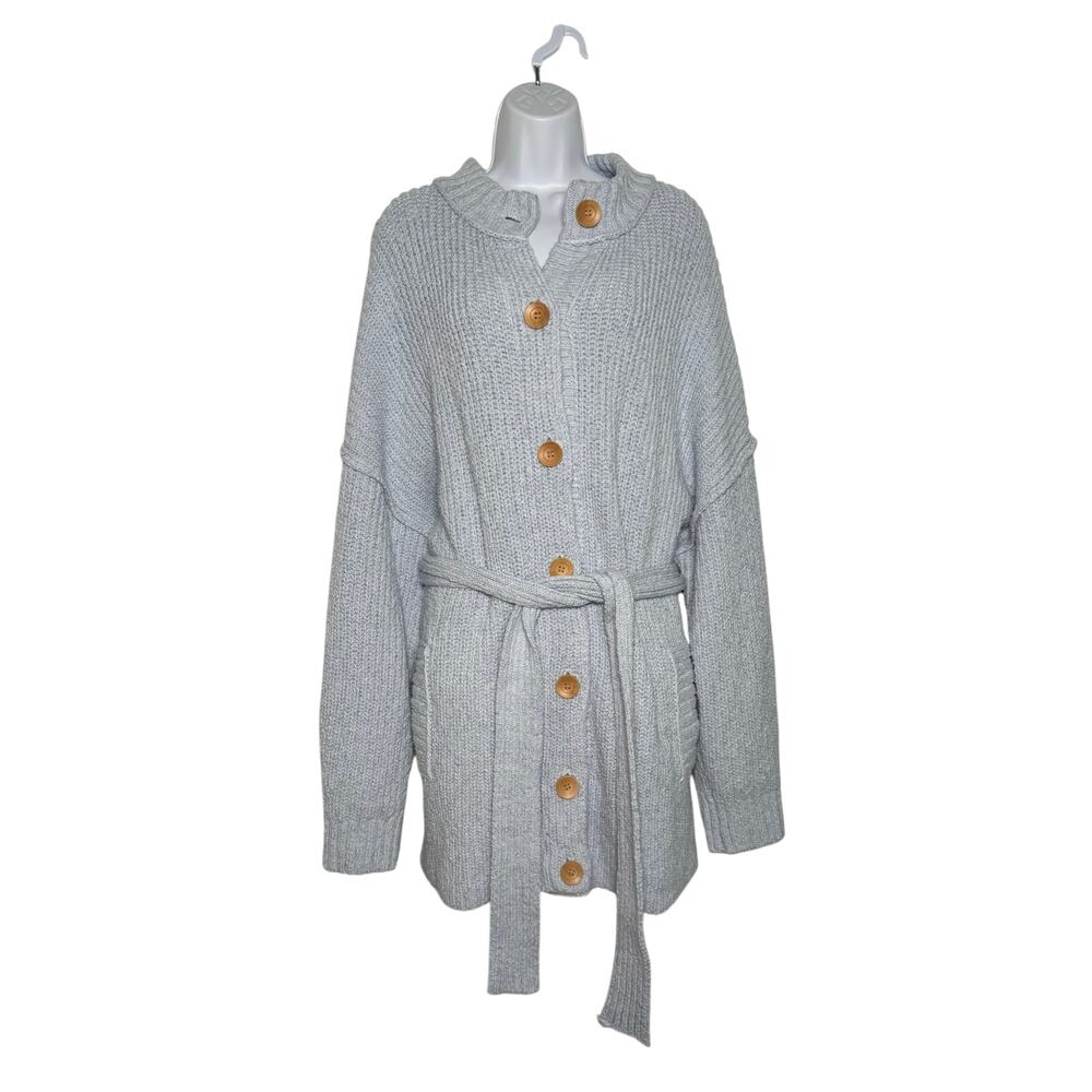 Free People Brooklyn Belted Cardigan Light Blue SIZE XL Sweater Soft Pockets
